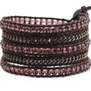 Victoria Emerson 5x leather wrap bracelet crystals burgundy brown